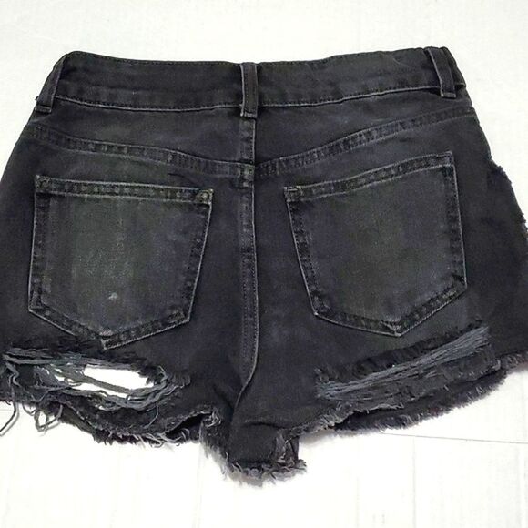 Topshop Moto Black High Waist Distressed Destroyed Denim Shorty Shorts  26 - Picture 6 of 11